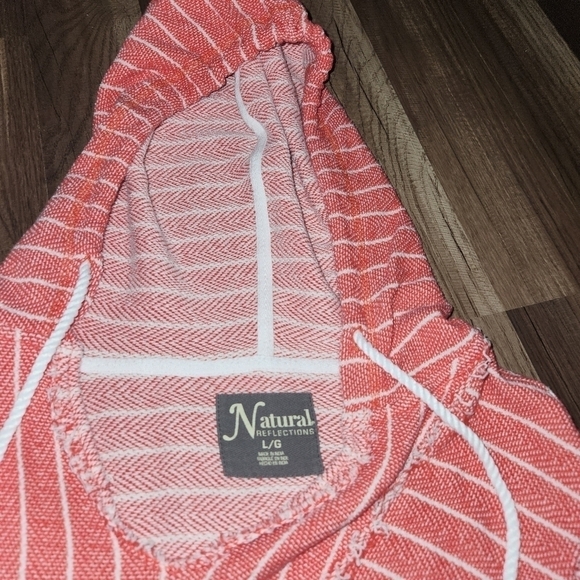 Natural Reflections Hoodie  Pullover Size Large Beach Coastal Striped Cotton - Picture 4 of 6